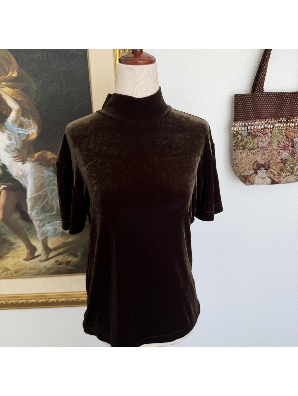 Vintage dark brown velvet mock neck top